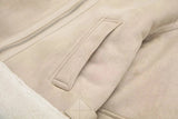 Beige Fur Lining Turn-Down Collar Biker Jacket-Outfit