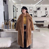 Pink Teddy Bear Long Coats Women 2022 Winter Thick Warm Oversized Chunky Outerwear Faux Lambswool Fur Coats Solid High