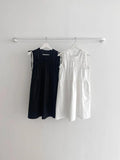Chic Niche Retro Round Neck Pleated Bow Tie Small Sleeveless Vest Dress Woman-Outfit