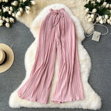 Wear High-Rise Straps With A Hundred Laps Of Casual Pants Women Micro-Fat Large Size Showing Lean Meat Hangings Wide Legs Of Hundreds Of Folded