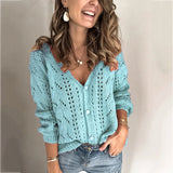 Toloer And Autumn New Women's Cardigan Long Sleeve Hollow V Neck Sweater Women's