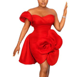 Design Sexy Bosom Dress Asymmetric Three-Dimensional Flower Party Dinner Dress Dress
