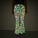 Dazzling Reflective Bell Bottoms Women Fashion Slim High Waist Wide Leg Trousers Nightclub Stage Sexy Women-Outfit