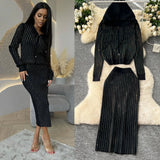 And Winter Casual Suit Female Fashion Hot Diamond Hooded Zip Open Shirt Sweater Jacket Knitted Hip