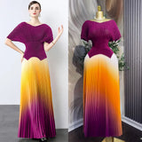 Folded Suit Women's Summer Design Feeling Shiny Short-Sleeved Top High Waist Gradient Color Bajamas