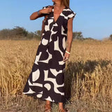 Ladies Style V-Neck Loose Waist Dress 2025 Summer Fashion New Set Long