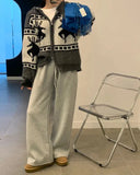 Deer Jacquard Hooded Knitting Zipper Cardigan-Outfit