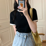 Toloer Bottom Shirt Female Slim Short-Sleeved T Shirt Female 2024 Summer New Korean Version Students Round Collar Women's