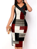 Sexy Dresses Women Plaid Print Sleeveless Bodycon Dress Streetwear Ladies Casual V Ncek Knee Length Slim Dress
