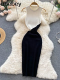 Women Summer Knitted Dress 2022 Tank Korean Ladies Chic Knit Sundress Party Slim A Line Hollow Out Sexy