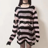 Punk Gothic Sweater Emo Tops E-girls Mall Goth Pullovers Y2k Harajuku Grunge Clothes Alt Dark Aesthetic Striped