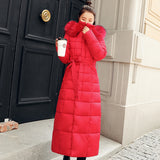 Cotton-Padded Clothes Female Over The Knee Long Style 2023 New Winter Dress Korean Version Slim Add Thick Big Wool Collar Large Size Down Cotton Jacket Cotton-Padded Jacket-Outfit