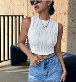 New Simple Temperament Slim Flower Bone Sleeveless Round Collar Women's Small Vest-Outfit