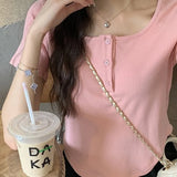 Toloer T-Shirt Female 2024 Summer New Korean Version Casual Show Thin Inside The Students Slim High Waist Student Jacket
