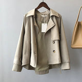Aachoae Solid Batwing Long Sleeve Trench Coat Double Breasted Retro Trench Female Asymmetrical Hem Chic Coat Autumn Spring