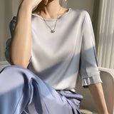 Toloer Summer Female New Round Collar Temperament Loose Short Pearl Sleeve Decoration Simple And Versatile T-Shirt-Outfit