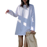 Toloer Long White Solid Color Outside Wear Long Sleeve Bottom T-Shirt Hoodie Lining Fold Wear Autumn Woman Loose-Outfit