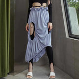 Blue Hollow Out Asymmetrical Sexy Skirt For Women High Waist Solid Mid Skirts Female Summer Clothing 2021 New