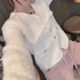 Autumn And Winter New French Retro Big Lapel Knit Cardigan Small Fragrant Wind Temperament Senior Sweater Female Coat-Outfit