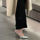 French Sandals 2025 New Summer Silver Water Drill High Heels Female Heel Dress Sister Lightly Familiar With The