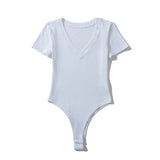 Trend Women's Wear Summer New V-Collar Short-Sleeved Jumpsuit Sexy Tight Open-File Jumpsuit Top-Outfit