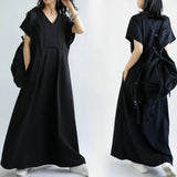 Summer New Women's V-Neck Bat Sleeves Folding Solid Color Dress Slimming Women's