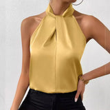 Women's Clothing 2025 Summer New Color Clove Hanging Neck Sleeveless Vest Ribbon Simulation Silk