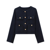 Women's Solid Color Coat 2025 Spring Commuter Leisure Buckle Dress Short Long-Sleeved Round-Neck