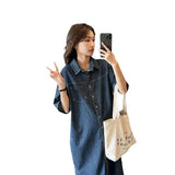 Korean Summer Denim Dress Women Loose Short-Sleeved Retro Age-Reduced Pregnant Women's