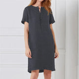 Summer Elegant Linen Dress Homewear Long Sleeve V-neck Holidays Vacation Beach Casual Solid Dress With