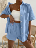 Linen Two Piece Set Women Summer Casual Joggers Shirt Top Vacation Shorts Set Suit Beach 2023 Outfits Tracksuit Matching-Outfit