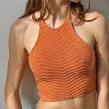 Spring And Summer New Neck Strap Knitted Vest Women Solid Sleeveless Line Open Umbilly Back