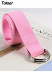 Solid Cotton Canvas All-match Waist Straps Women Canvas Belt D Shaped Double Ring Buckle Waistband