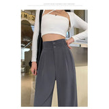 Toloer Wide Leg Pants Female Autumn High Waist Hanging Feeling Versatile Show Thin Drag Straight Pear Shape Pants Suit Pants-Outfit