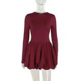 Long Sleeve Puff Baloon Fit Mini Dress-Outfit
