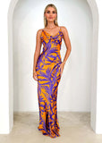Spring-Summer Women's New Dress Purple Printed V-Necked Dresses For Sexy High-Rise