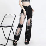 Black Hole Denim Pants Y2k High Waist Streetwear Loose Chic Straight Pants Korean Hip Hop All-match Wide Leg Jeans New-Outfit