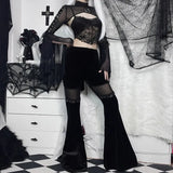 Hot Girls Summer Trousers Dark Net Stitching Slim High Waist Flared Trousers Casual Pants-Outfit