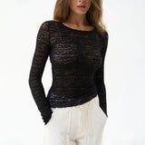 Autumn And Winter Women's New Fashion Round Neck Sexy Perspective Long Sleeves Bottoming Shirt