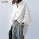 Women Oversized Long Sleeve Shirt ZANZEA Spring Lapel Neck Buttons Down Loose Tops Tunic Casual Work Blusas Solid