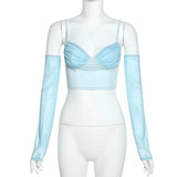 Toloer Winter Fashion Trend Women's New Half Sleeve Sling V-Neck Navel Slim Inside T-Shirt-Outfit