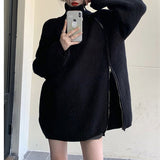 Wind Asymmetrical Zipper Turtleneck Sweater In Long Versatile Loose Design Sense Niche Knit-Outfit
