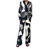 Women's New Temperament Trend Lazy Style Printed Shirt Long-Sleeved Fashion Suit Two