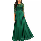 Toloer Dress Station Splicing Chiffon Dress Round Collar Lace Dress Evening Dress Women's