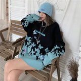 Deeptown Harajuku Butterfly Graphic Sweaters Women Y2k Streetwear Oversized Long Sleeve Jumpers Winter Gothic Grunge Lazy