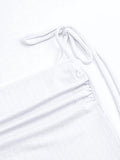 White Lace Up Ribbed Crop Cami Top-Outfit