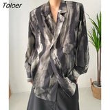 Women Black Tie Dye Should Padded Big Size Blouse New Lapel Long Sleeve Loose Fit Shirt Fashion Spring Autumn 2023