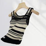 Toloer Quality Version Of U-Neck Striped Sling Vest New Summer Wear Female Short Sleeveless Waist Short Hot Girl