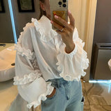 Toloer Women's Wear Early Spring 2024 New Palace Lantern Sleeve Women's Shirt Casual Doll Collar Cotton White Shirt-Outfit