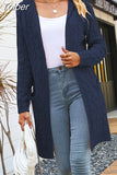 Winter Solid Color Knitted Hooded Casual Simple Fashion Cardigan Long Loose Long Sleeve Knitted Sweater Coat
